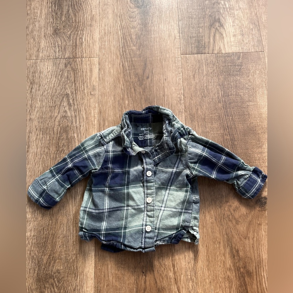 Plaid Button-Up Baby Shirt - Blue and Green